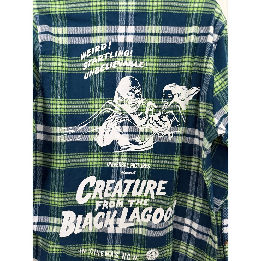 NEW CakeWorthy Creature from Black Lagoon Plaid Flannel Button Up Shirt S